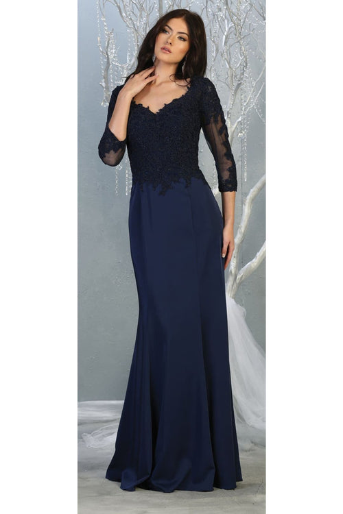 3/4 Sleeve Mother Of The Bride Dress Modest Formal Evening Gown