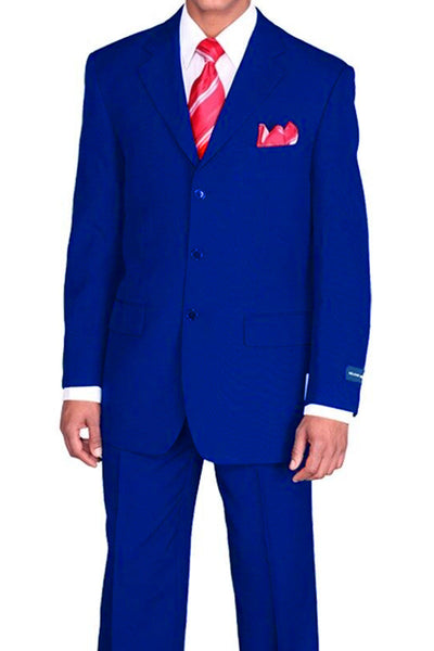 Mens 3 Button Classic Fit Poplin Suit in Royal Blue by Fortino Landiin