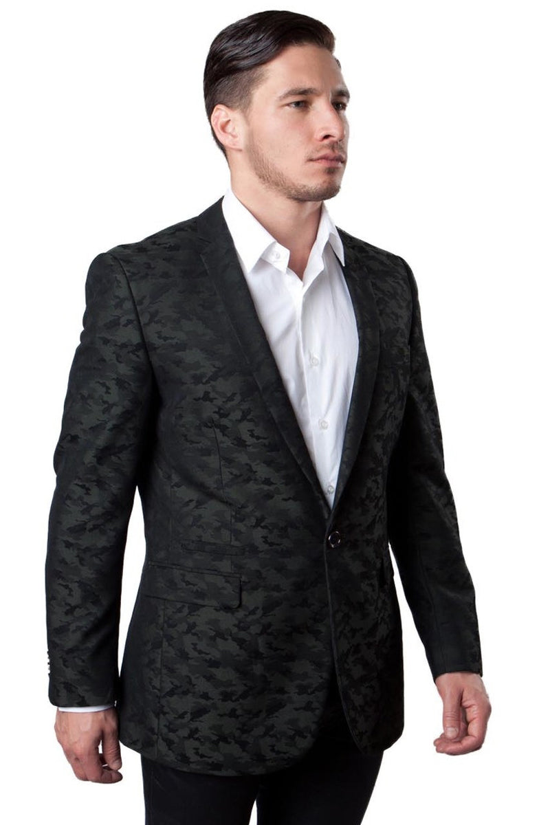 Men's One Button Camo Sport Coat in Dark Green