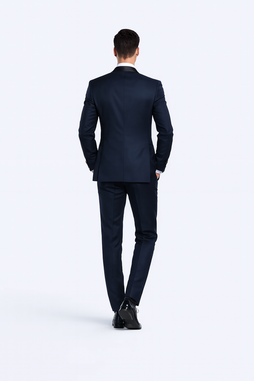 Navy Blue Slim Fit Tuxedo with Peak Framed Lapel – Wedding & Prom