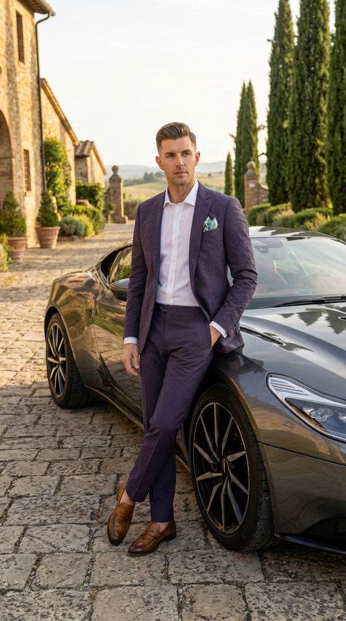 Mens Navy Blue Seersucker Suit – Cotton Fabric Shadow Pattern Ton on Tone Textured Two Button Notch Lapel Formal Summer Suit