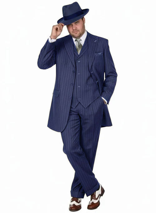 Mens Olive Green Pinstripe Zoot Suit – 1920s Gangster Vintage 3-Piece Suit for Formal and Themed Events