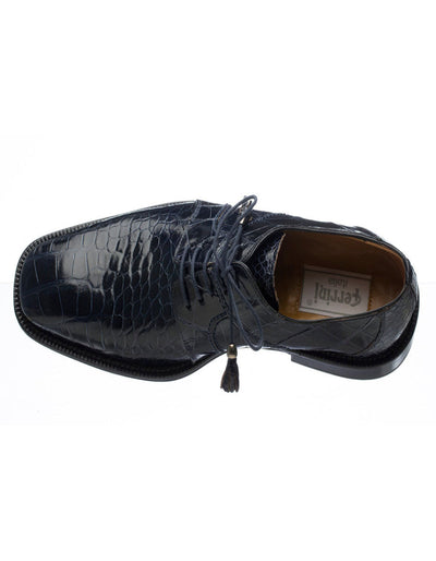 Ferrini Shoes - Mens Alligator Dress Shoe - Ferrini 205 Belly Alligator Plain Toe Shoes Navy by Ferrini USA
