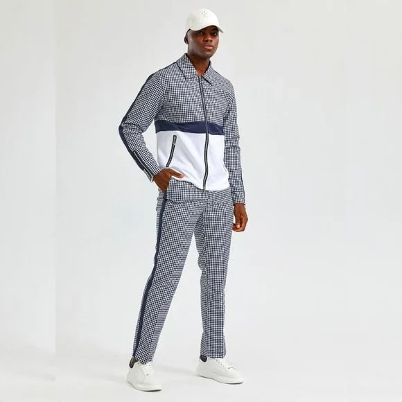 Walking Suit - Mens Houndstooth 2pc Navy Tracksuit – SuitUSA