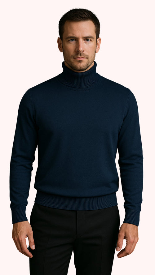 Men's Navy Blue Classic Turtleneck Sweater - Lightweight Knit Pullover by USA Men's Outlet