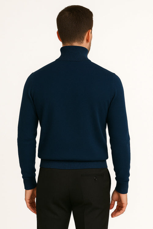 Men's Navy Blue Classic Turtleneck Sweater - Lightweight Knit Pullover by USA Men's Outlet