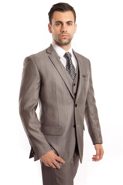 Men's Sharkskin Business Suit in Grey by Tazio Suits