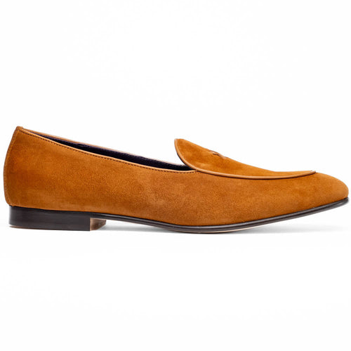 Zelli Sueded Goatskin Loafer with Crocodile Vamp in Cognac