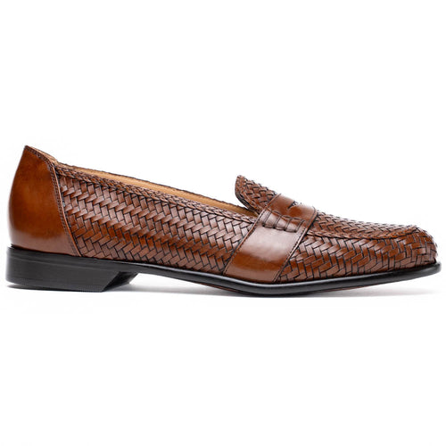 Zelli Nicola Handwoven Italian Calfskin Penny Loafers in Cognac