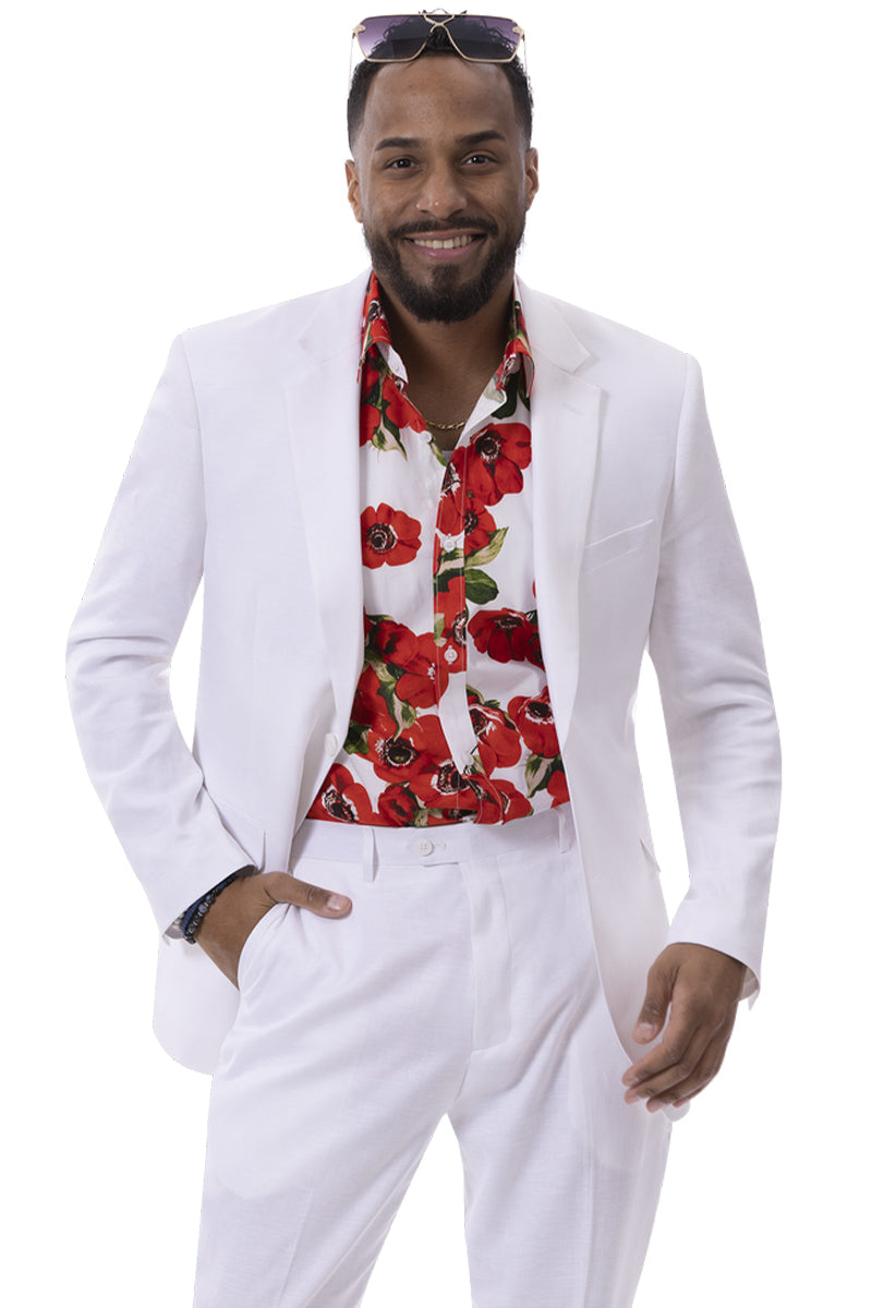 Men's Modern Fit Casual Summer Linen Suit in White – SuitUSA