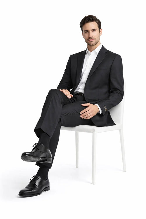 Novello Black, Modern Fit, Pure Wool Suit by Tiglio Luxe