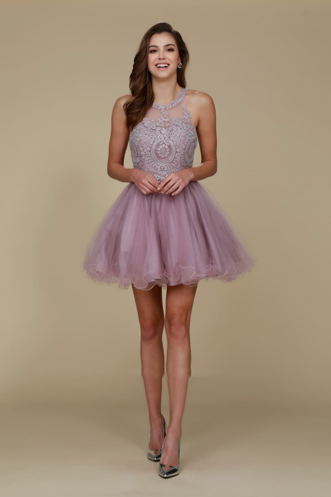 Nox Anabel B652 Light-Mauve Dama Dresses for Quinceanera Outfit