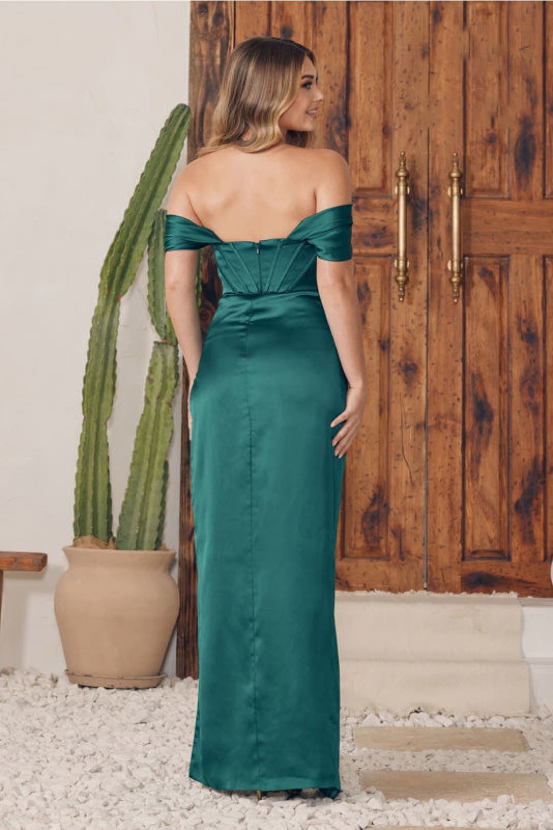 Nox Anabel R1236 Simple Off-Shoulder Bustier Long Bridesmaids Dress