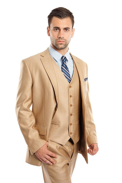 Men's Sharkskin Camel Suit by Tazio Suits