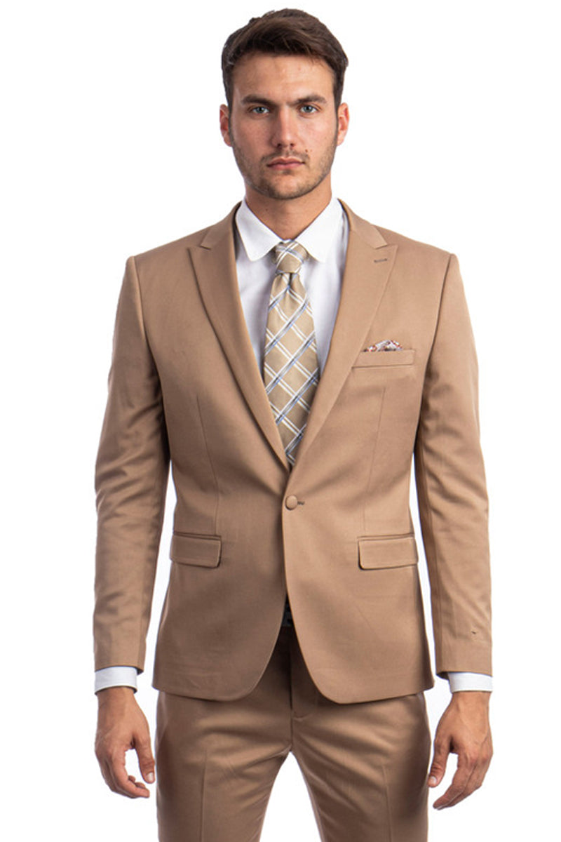 Men's Dark Taupe Slim Fit Suit with One Button Peak Lapel
