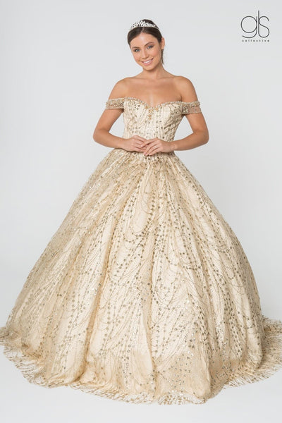 Off the Shoulder Quince Dress Glitter Ball Gown by Elizabeth K GL2831