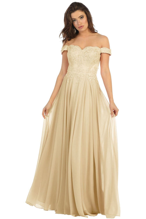 Long Evening Gown Embroidered Off Shoulder Gown & Plus Size MQ1644