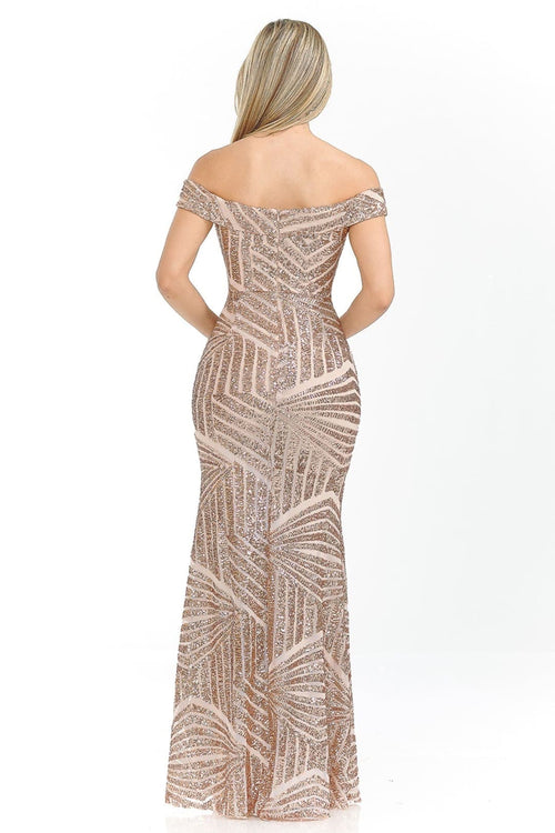 LENOVIA 5224 Off Shoulder Sequined Long Formal Dress