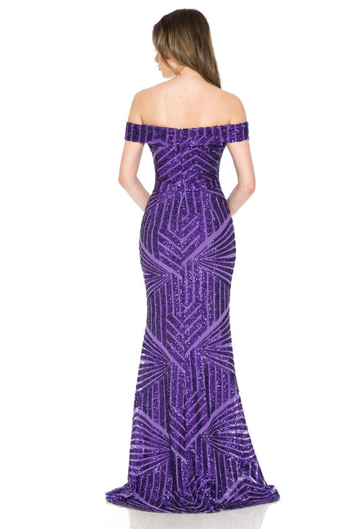 LENOVIA 5224 Off Shoulder Sequined Long Formal Dress