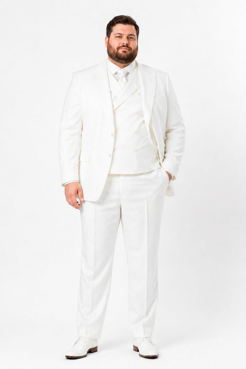 Tiglio Italian Suit - Real Wool Fabric Super 150's San Giovesse off White, Wide Leg Suit & Vest super 150 wool in Color Off White