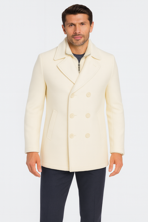 Cream Color Pea Coat - Ivory Double Breasted Wool Coat - Off White Car Coats