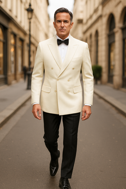 Ivory Double Breasted Tuxedo Dinner Jacket - Cream Dinner Jacket - Off White Tuxedos by PROMTUXEDO