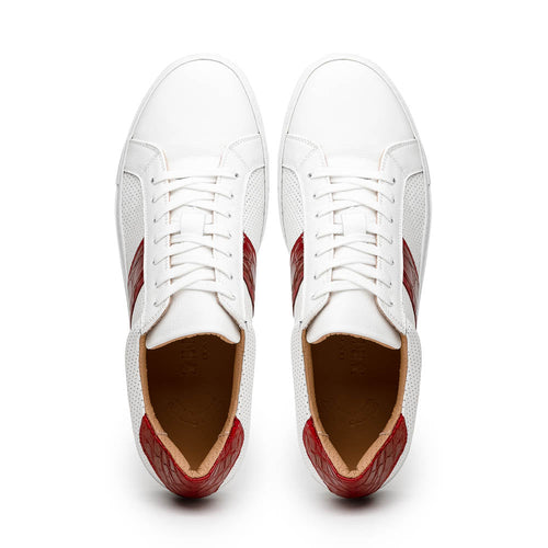 Zelli Olympias Calfskin and Crocodile Sneakers in White and Red