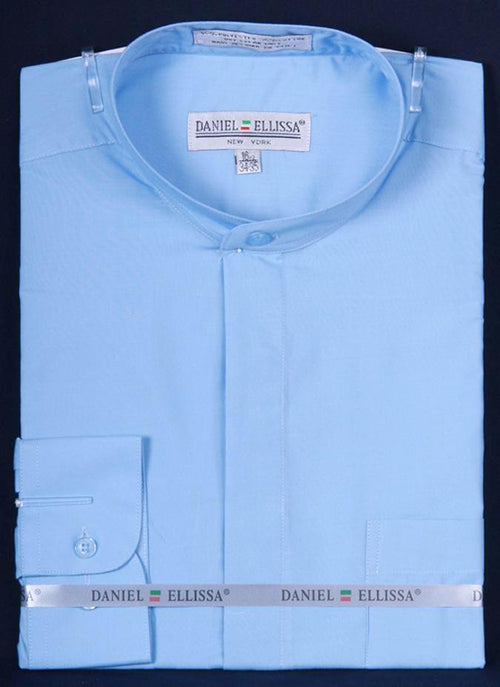 | Style# : DS701M50-LBL
Men's Stylish Light Blue Banded Collar French Front Dress Shirt - Daniel Ellissa DS701M50-LBL - USA Men's Outlet
