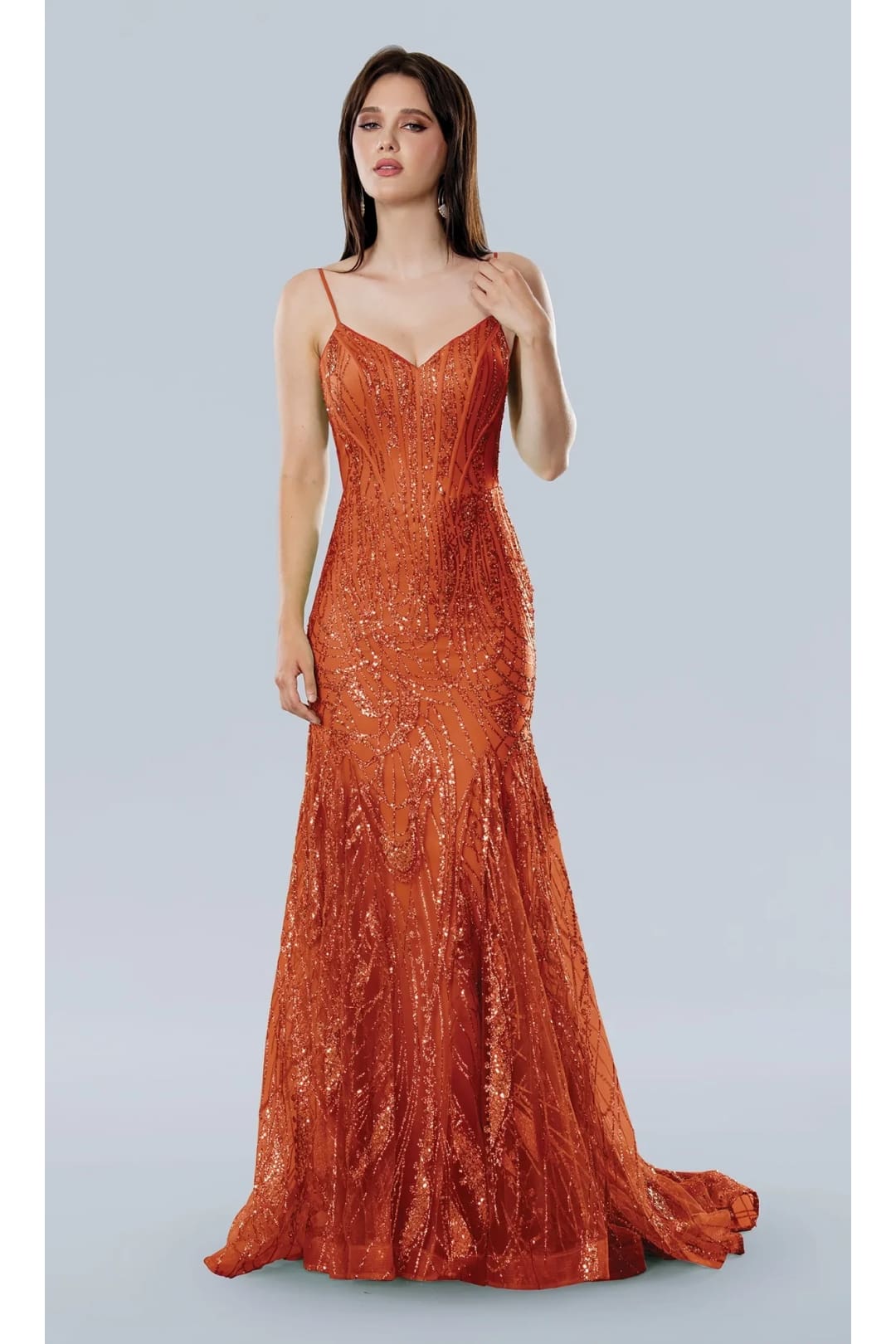 Orange Prom Dress Sequins Formal Evening Gown Stella Couture 25105