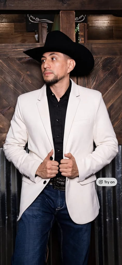 Menβs Ivory Western Blazer β Cream Cowboy Sport Coat Jacket with Notch Lapel in cream color