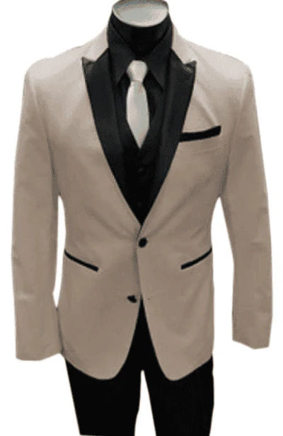Men's Light Tan and Black Lapel Western Tuxedo Suit Set Wedding Party Cowboy Dress Tuxedo Black Pants