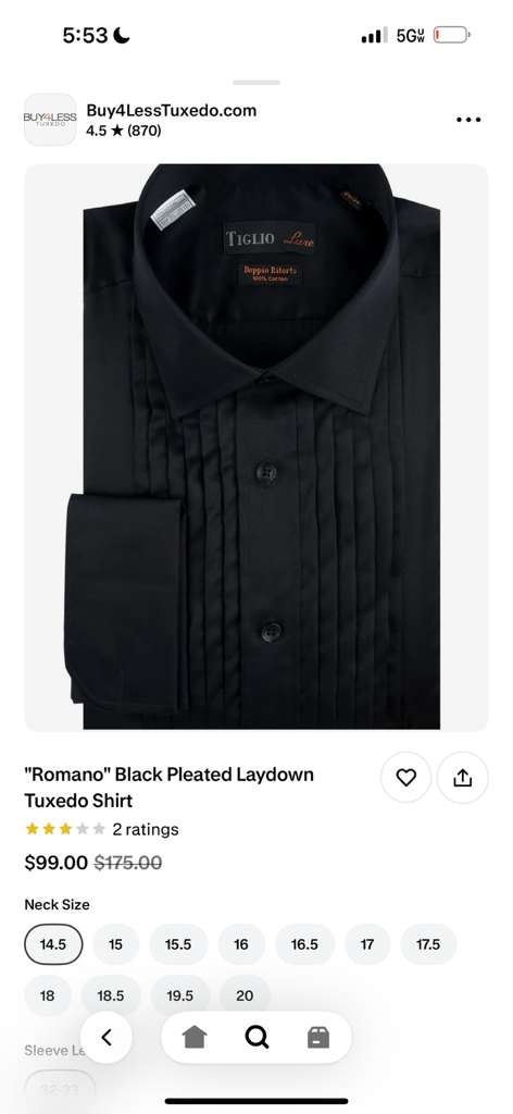 Men’s Black Pleated Tuxedo Dress Shirt | Formal Laydown Collar Button-Up Shirt for Weddings & Black Tie By Tiglio