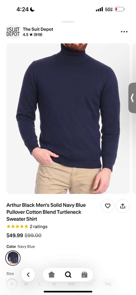 Men’s Navy Blue Turtleneck Sweater Pullover | Cotton Blend Long Sleeve Knit Top for Casual & Smart Wear