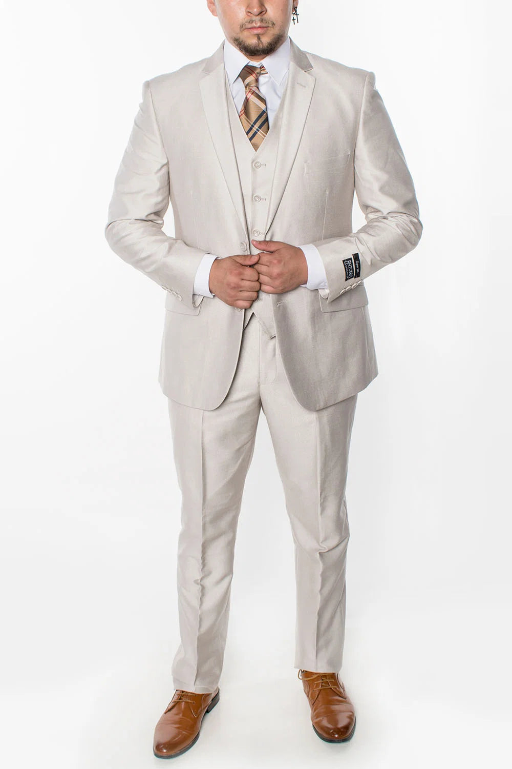 Men’s Sand champaign Western Cowboy 3-Piece Suit – Light Cream Wedding Suit with Vest & Pants Slim Fitted