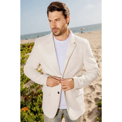 Men’s Off White Casual Blazer – Classic Western Style Lightweight Summer Cowboy Jacket Casual Ivory Cream Color