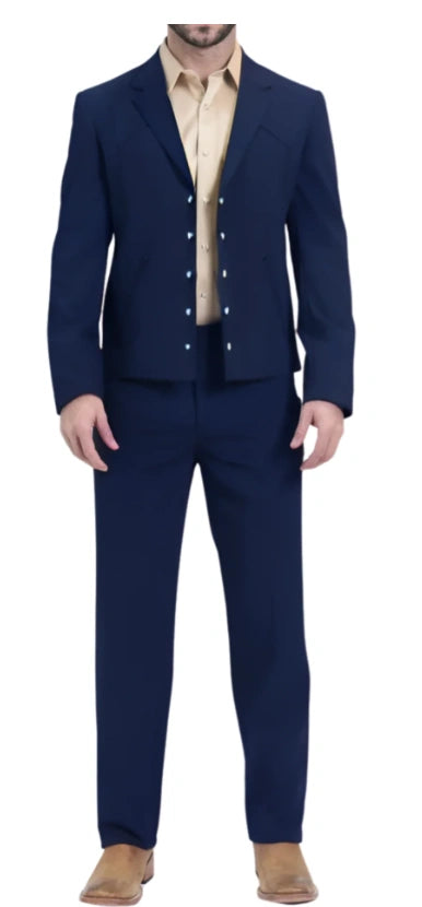 Mens Navy Blue Western Blazer Set – Cowboy Style Jacket and Pants Outfit Classic Country Western Blazer