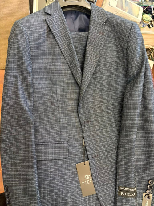 Men's Blue Micro Check Hounstooth small windowpane plaid 3-Piece Suit β Vested Slim Fit Business, Wedding & Formal Suit