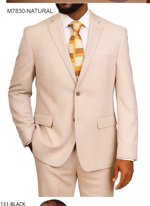 Vitali Men’s Natural Beige Pinstripe Suit – Summer Tan Pinstripe Weddings and Business Wear