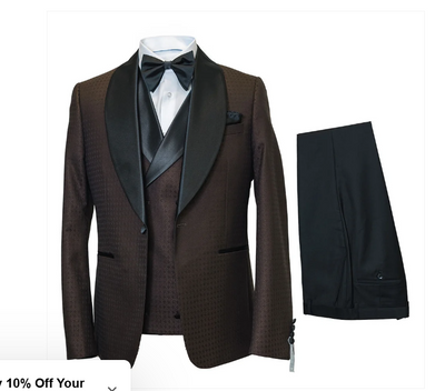 Men’s Chocolate Brown Tuxedo Suit – 3 Piece Shawl Lapel Wedding, Prom and Formal Dinner Tuxedo