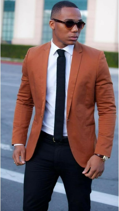 Men’s Dark Burnt Orange 2-Button Blazer – Modern Sport Coat for Wedding, Business and Casual Wear