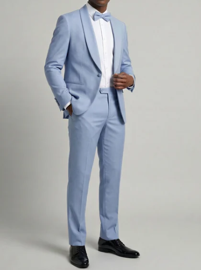 Menβs Powder Blue 2 Piece Tuxedo Suit β Light Blue Wedding Prom Tux with Matching Pants Light Baby Blue