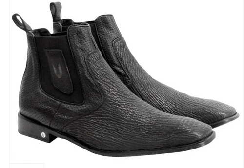 Men’s Shark Skin Cowboy Boots – Black Exotic Leather Western Chelsea Ankle Boots by Vestigium