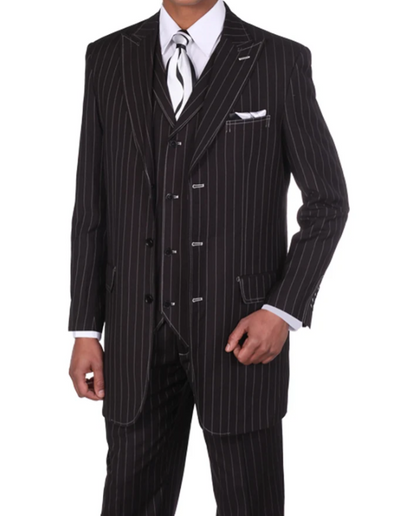Menβs Black Pinstripe Zoot Suit β 3-Piece Gangster, Formal Suit 1920s Pimp Suit