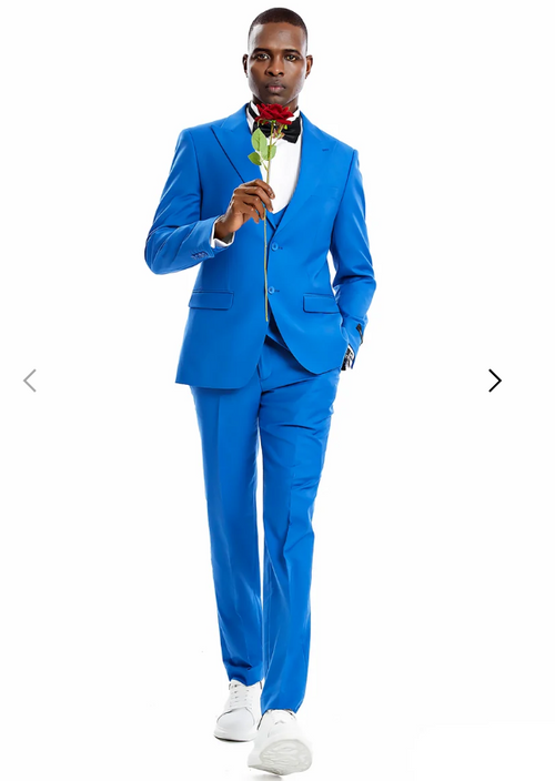 Tazzio Men’s French Color Royal Blue Peak Lapel Skinny Fit Suit – 2-Piece Wedding, Prom & Formal Suit indigo Cobalt Blue