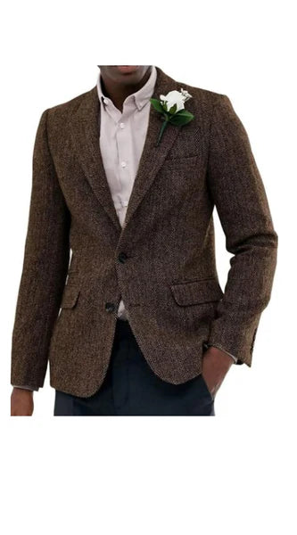 Saco Vaquero Men’s Brown Western Tweed Herringbone Blazer Jacket – Classic Cowboy Style Sport Coat for Wedding Party