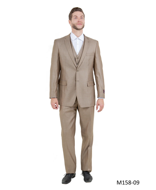 Mens Sharkskin Dark Taupe Tan with sheen Western 3 Piece Suit β Classic Country Style Blazer Vest Pants Set, Formal Cowboy Suit Outfit