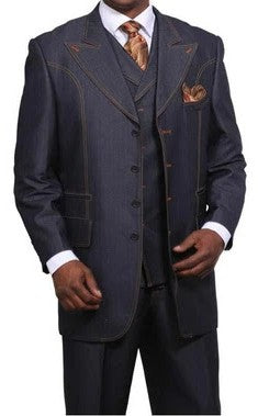 Men’s Dark Denim Blue Fabric Suit – Classic Three Piece Denim Suit for Wedding, Party and Formal Events – SuitUSA