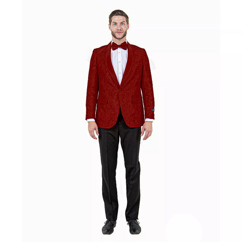 Big and Tall Men’s Burgundy Paisley Tuxedo Jacket - Satin Shawl Lapel Blazer with Bow Tie for Weddings, Proms, and Special Events by USA Men's Outlet