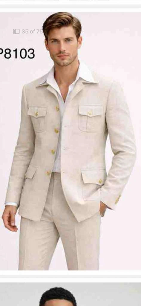 Mens Tan Beige Safari Military Walking Suit Set – Casual Two Piece Outfit Lightweight Summer Blazer and Pants Set Classic Casual Wear – SuitUSA