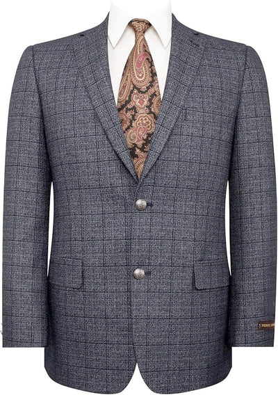 Men’s Charcoal Gray Windowpane Check Blazer – Classic Two Button Formal Sport Coat Jacket
